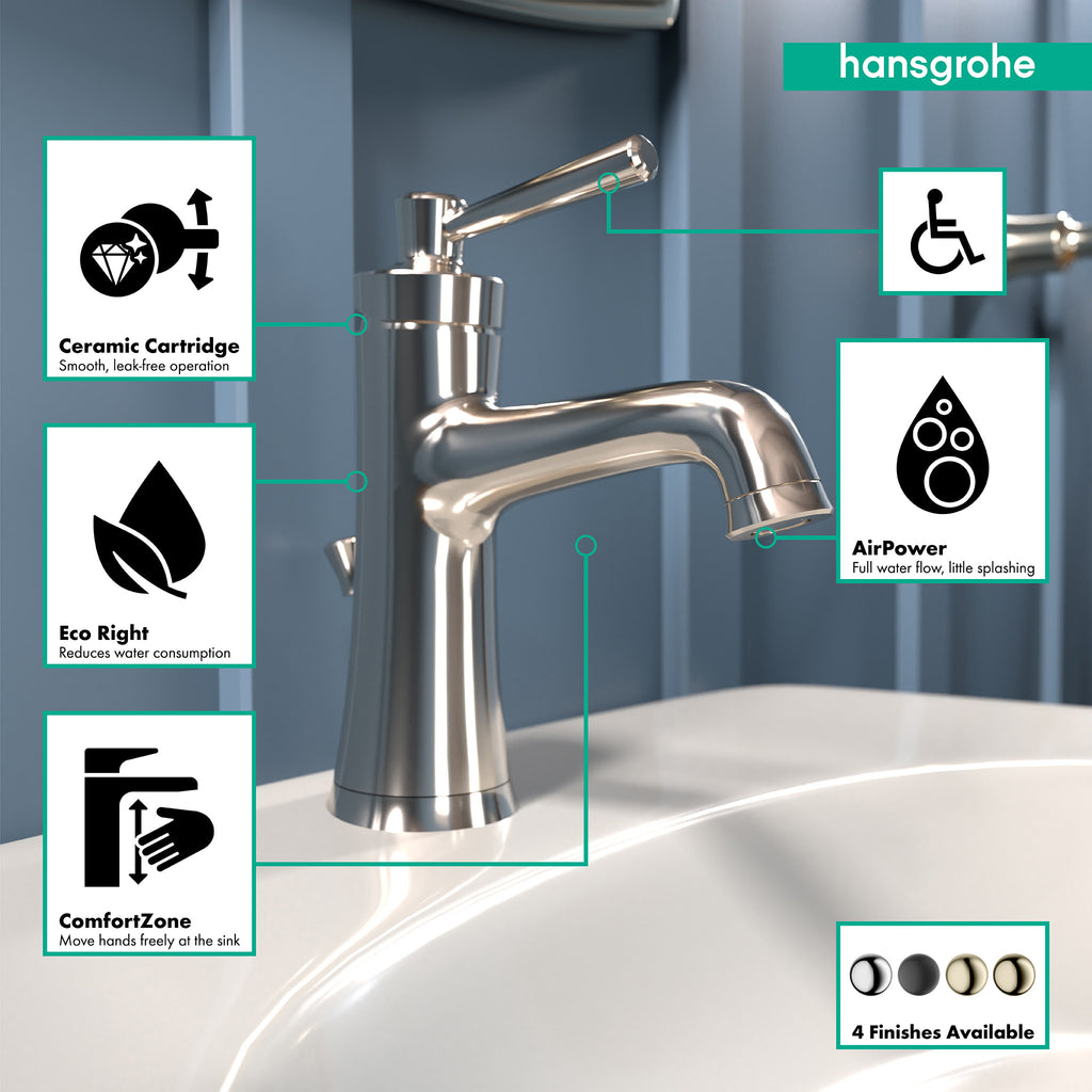 HANSGROHE 04771830 Joleena Single-Hole Faucet 100 with Pop-Up Drain, 1.2 GPM - Polished Nickel