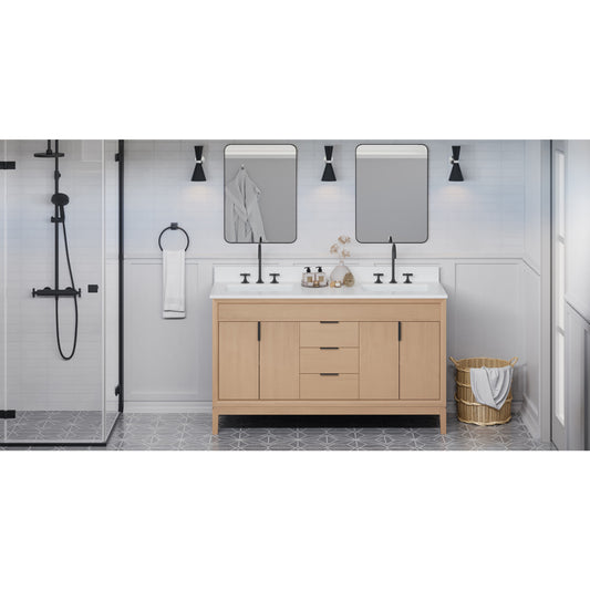 JEFFREY ALEXANDER VKITTHE60NOWQR Theodora 60" Double Bathroom Vanity Set - Natural Oak