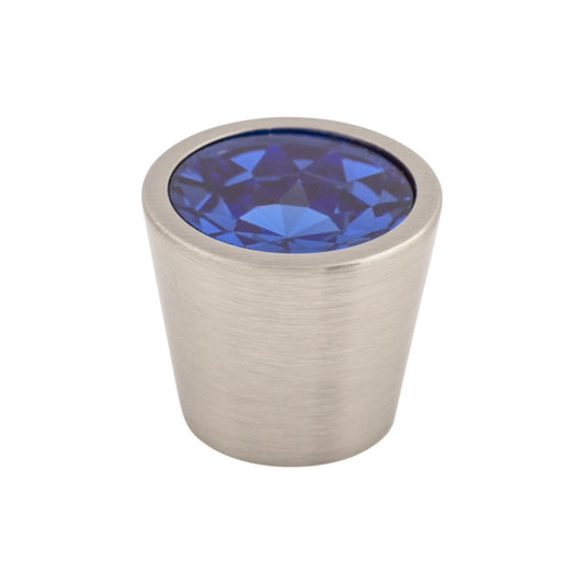 TOP KNOBS TK132BSN Blue Crystal Center 13/16" Diameter Round Knob - Brushed Satin Nickel