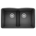 BLANCO 442075 Diamond Diamond SILGRANIT 32" 50/50 Double Bowl Undermount Kitchen Sink with Low Divide - Anthracite in Anthracite