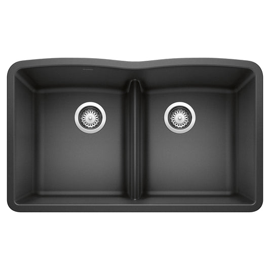 BLANCO 442075 Diamond Diamond SILGRANIT 32" 50/50 Double Bowl Undermount Kitchen Sink with Low Divide - Anthracite in Anthracite