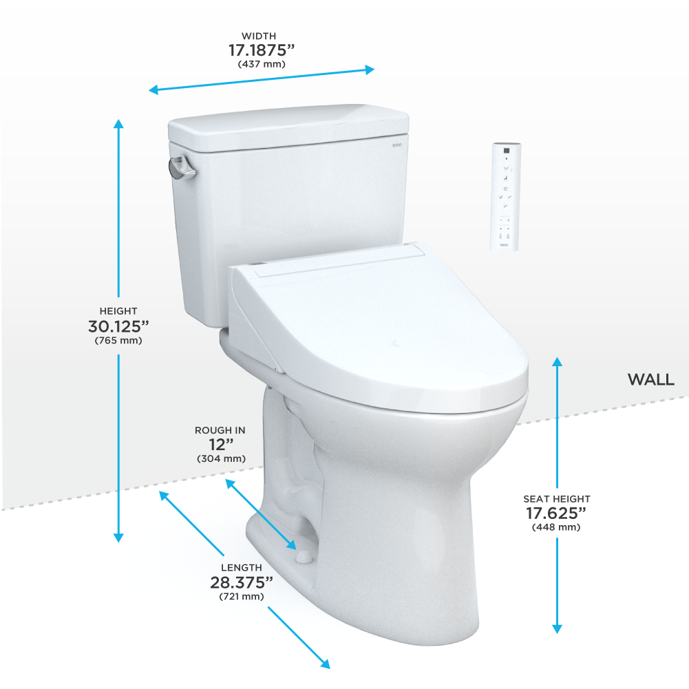 TOTO MW7763084CSFG#01 Drake WASHLET+ Two-Piece Elongated 1.6 GPF Universal Height TORNADO FLUSH Toilet with C5 Bidet Seat , Cotton White