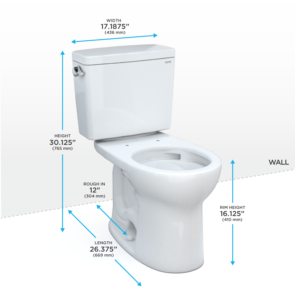 TOTO CST775CEFG#11 Drake Two-Piece Round 1.28 GPF Universal Height TORNADO FLUSH Toilet with CEFIONTECT , Colonial White