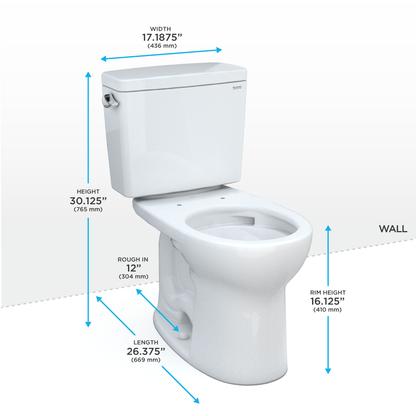 TOTO CST775CSFG#01 Drake Two-Piece Round 1.6 Gpf Universal Height Tornado Flush Toilet With Cefiontect - Cotton White