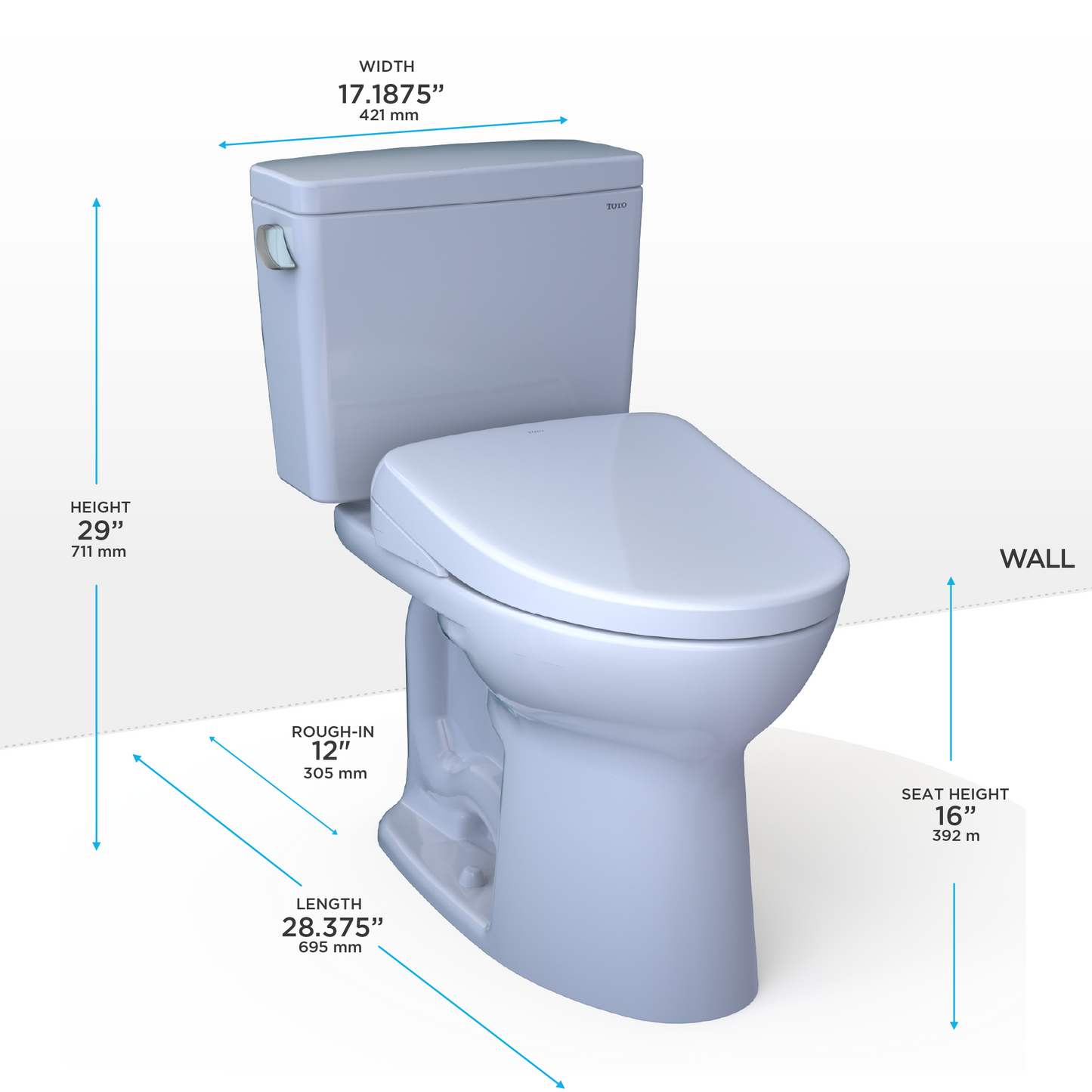 TOTO MW7764736CSGA#01 Drake WASHLET+ Two-Piece Elongated 1.6 GPF TORNADO FLUSH Toilet and S7A Contemporary Bidet Seat with Auto Flush , Cotton White