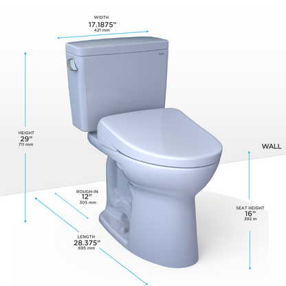 TOTO MW7764726CEG#01 Drake Washlet+ Two-Piece Elongated 1.28 Gpf Tornado Flush Toilet With S7 Contemporary Bidet Seat - Cotton White