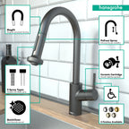 HANSGROHE 04286340 Talis S² Prep Kitchen Faucet, 2-Spray Pull-Down, 1.75 GPM - Brushed Black Chrome