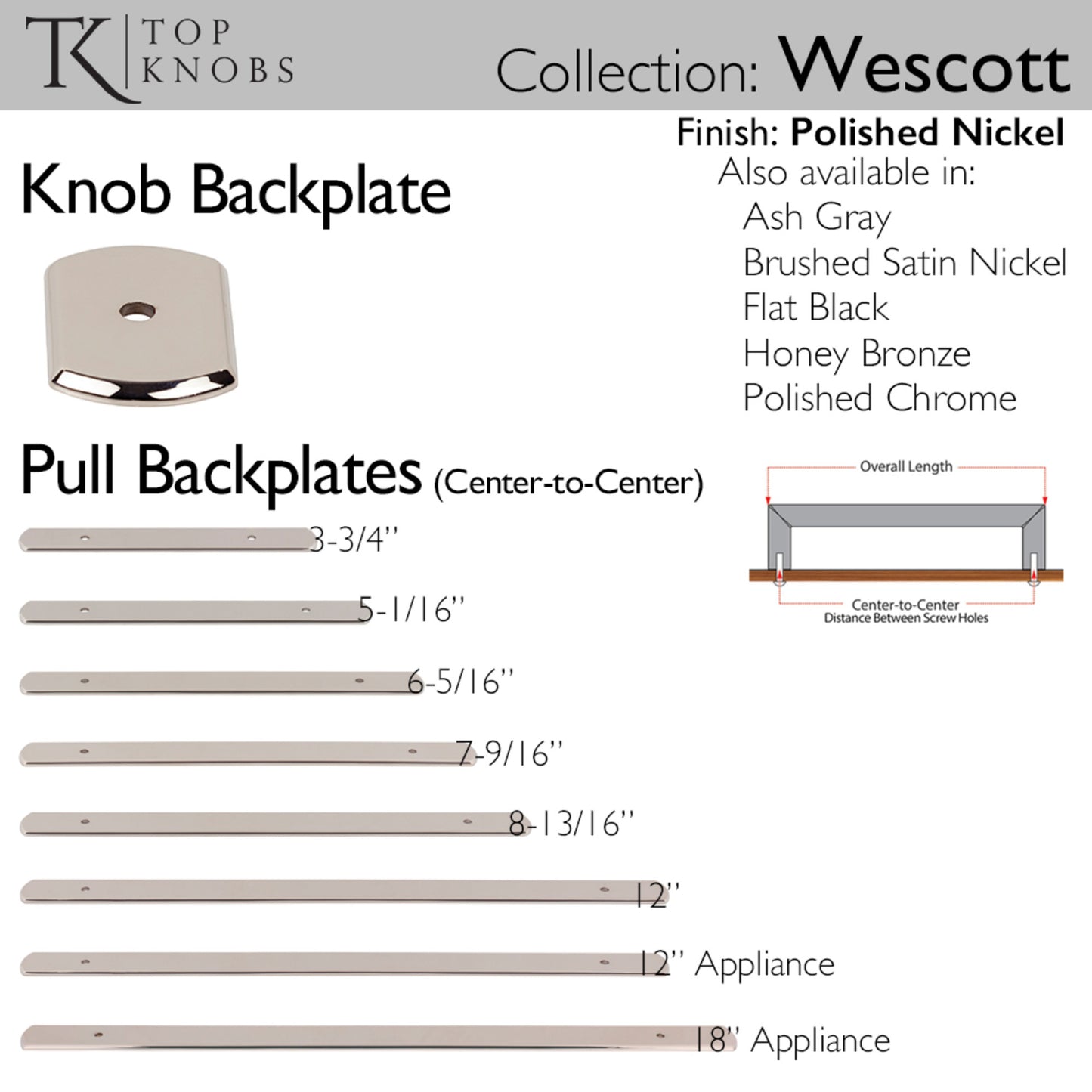 TOP KNOBS TK3277PN Wescott Pull Backplate - Polished Nickel