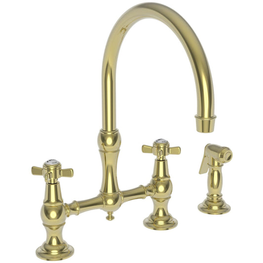 Newport Brass 9456/03N Fairfield 1.8 GPM High-Arc Bridge Kitchen Faucet in Polished Brass Uncoated (Living) - Includes Side Spray