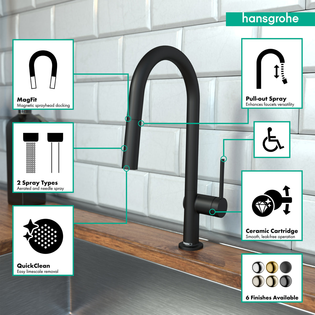 HANSGROHE 72846671 Talis N HighArc Kitchen Faucet, A-Style 2-Spray Pull-Down, 1.75 GPM - Matte Black