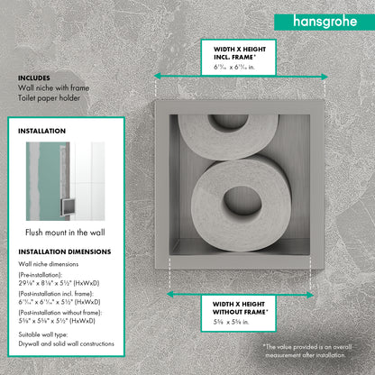 HANSGROHE 56058800 XtraStoris Original Recessed Toilet Paper Holder with Storage & Tileable Door - Brushed Stainless Steel