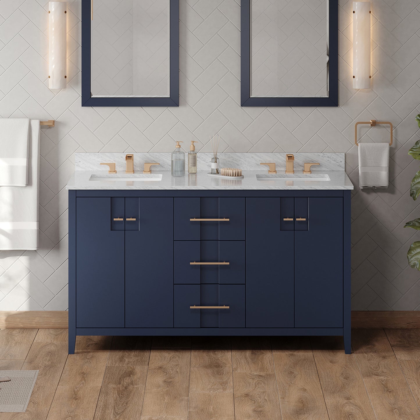 JEFFREY ALEXANDER VN2KAT-60-BL-NT 60" Hale Blue Katara Vanity, double bowl - Hale Blue