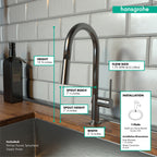 HANSGROHE 72846341 Talis N HighArc Kitchen Faucet, A-Style, 2-Spray Pull-Down, 1.75 GPM - Brushed Black Chrome