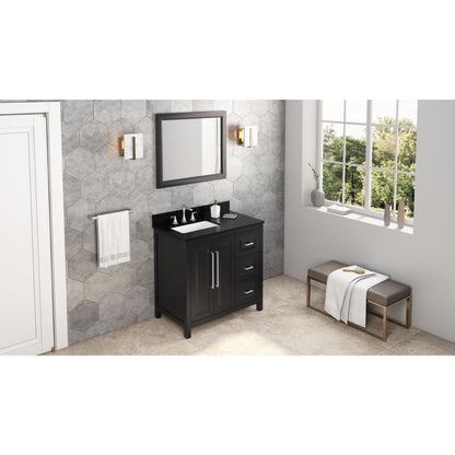 JEFFREY ALEXANDER VKITCAD36BKBGR 36" Black Cade Vanity, left offset, Black Granite Vanity Top, undermount rectangle bowl - Black