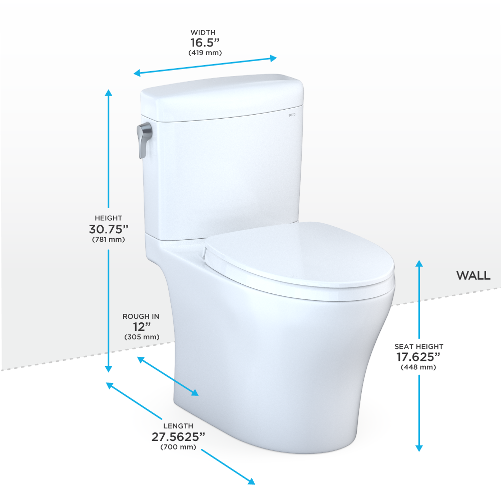 TOTO MS436124CEMFGN#01 Aquia IV Cube Two-Piece Elongated Dual Flush 1.28 and 0.9 GPF Universal Height Toilet with CEFIONTECT , Cotton White