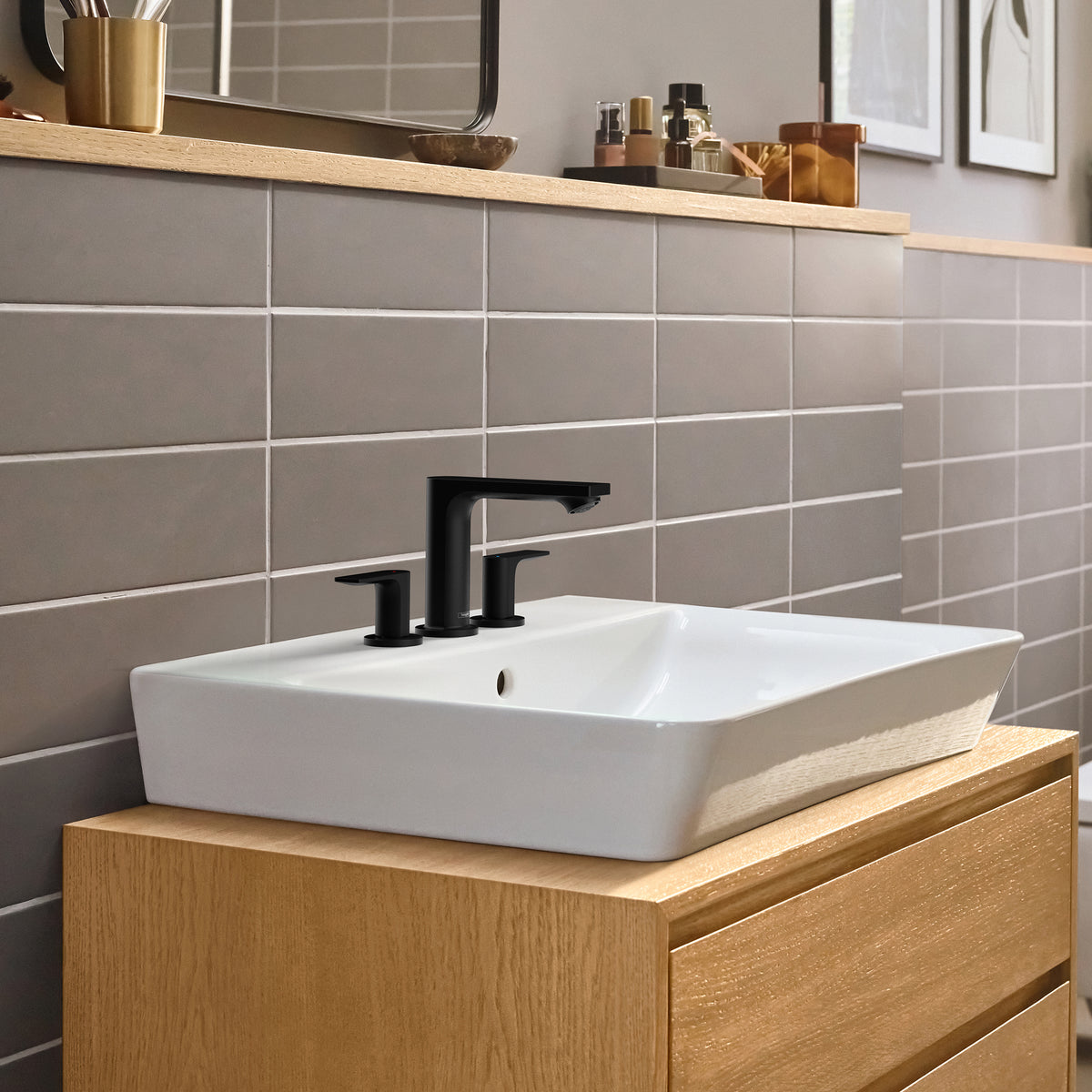 HANSGROHE 72532671 Rebris E Widespread Faucet 110 with Pop-Up Drain, 1.2 GPM - Matte Black