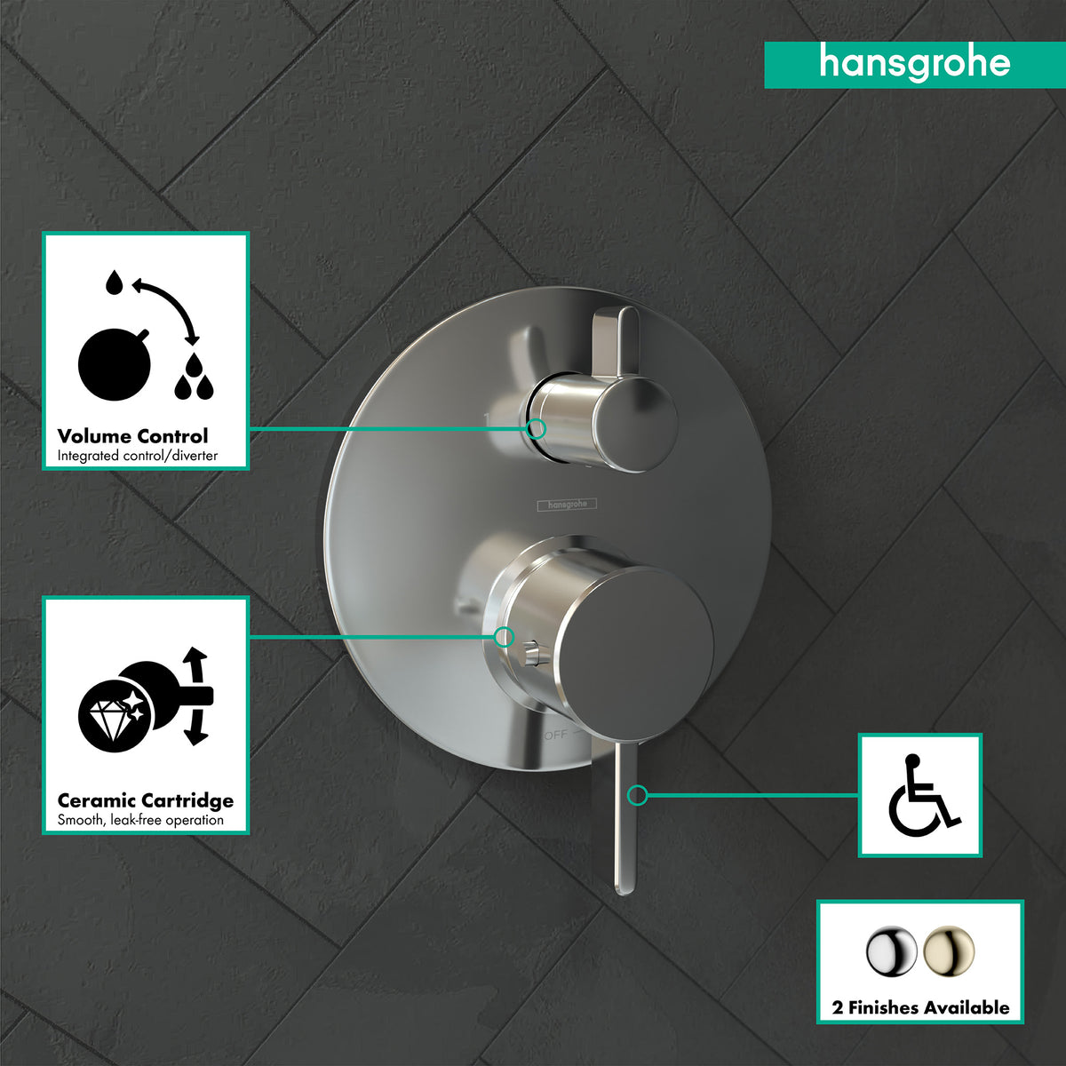 HANSGROHE 04230000 Ecostat Thermostatic Trim S with Volume Control - Chrome