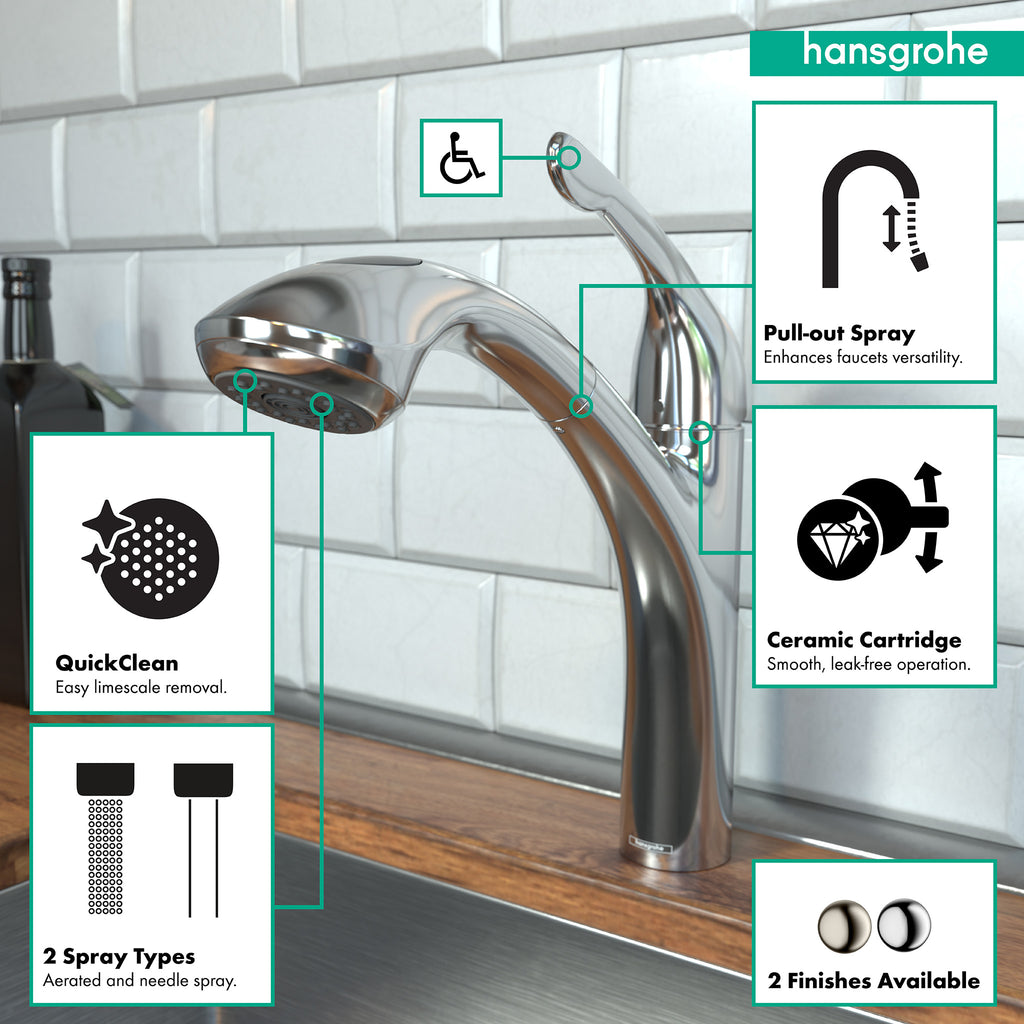 HANSGROHE 04076000 Allegro E Kitchen Faucet, 2-Spray Pull-Out, 1.75 GPM - Chrome