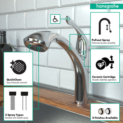 HANSGROHE 04076000 Chrome Allegro E Modern Kitchen Faucet 1.75 GPM