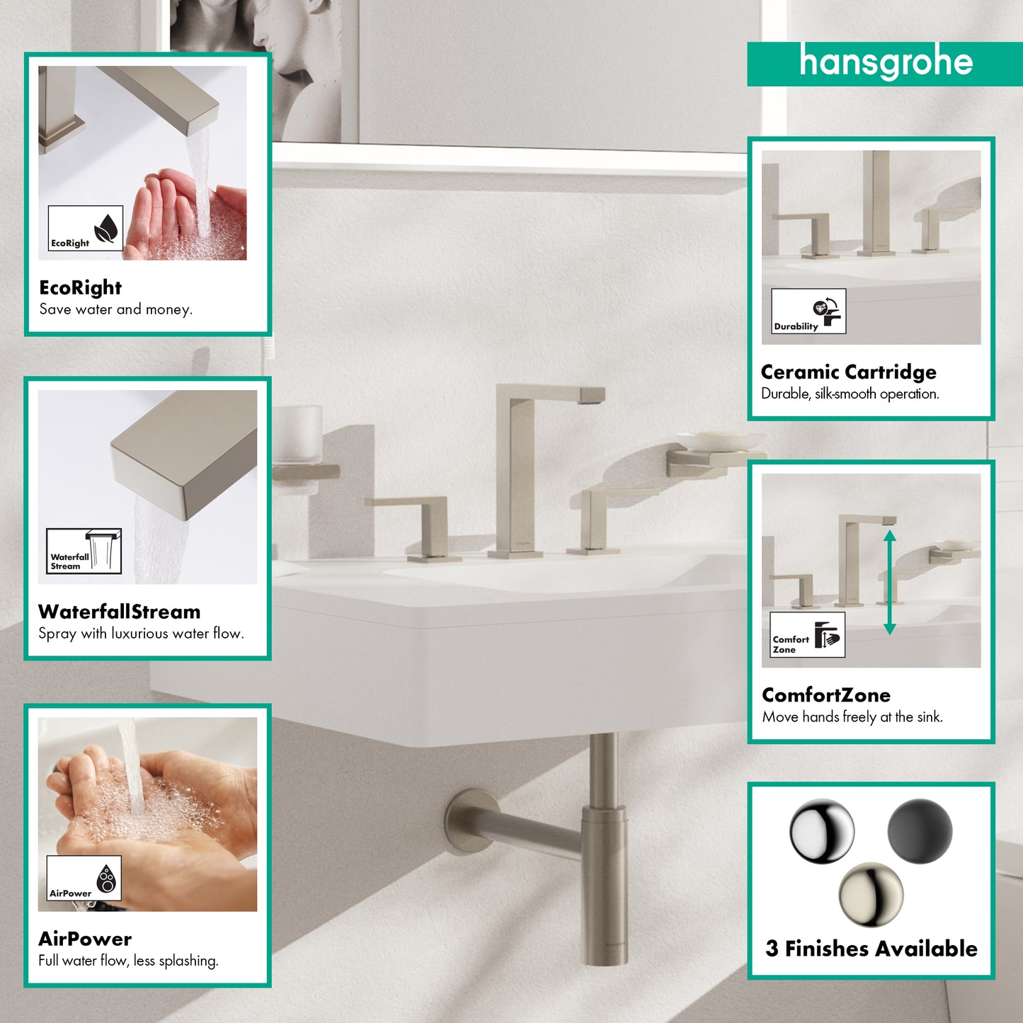 HANSGROHE 73031821 Tecturis E Widespread Faucet 150, 1.2 GPM - Brushed Nickel