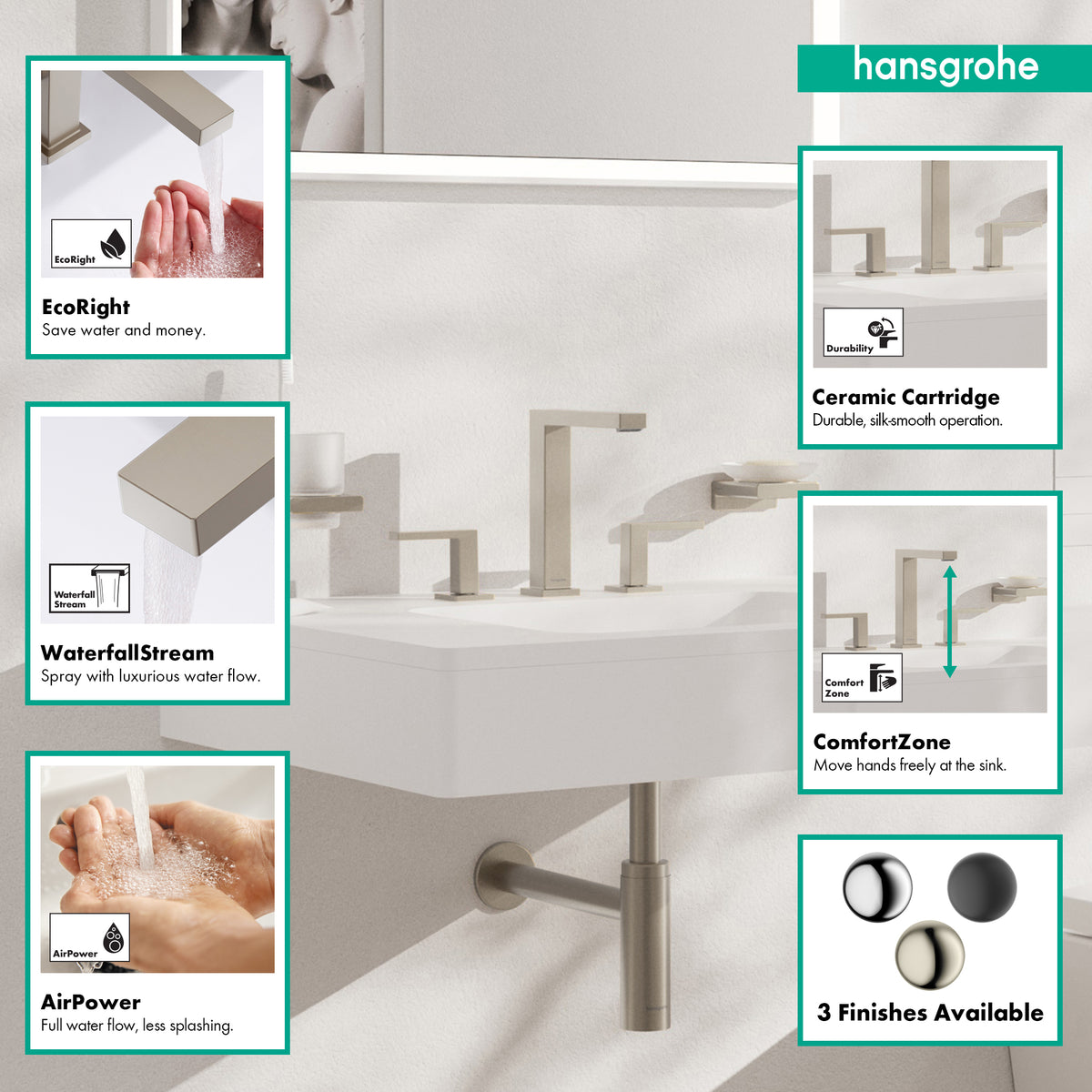HANSGROHE 73031821 Tecturis E Widespread Faucet 150, 1.2 GPM - Brushed Nickel