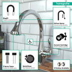 HANSGROHE 04066000 Allegro E Gourmet HighArc Kitchen Faucet, 2-Spray Pull-Down, 1.75 GPM - Chrome