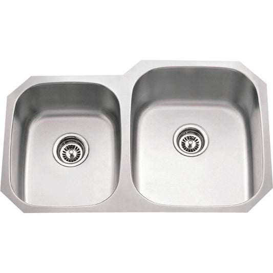 HARDWARE RESOURCES 801R-18 32" L x 20-5/8" W x 9" D Undermount 18 Gauge Stainless Steel 40/60 Double Bowl Sink - Stainless Steel