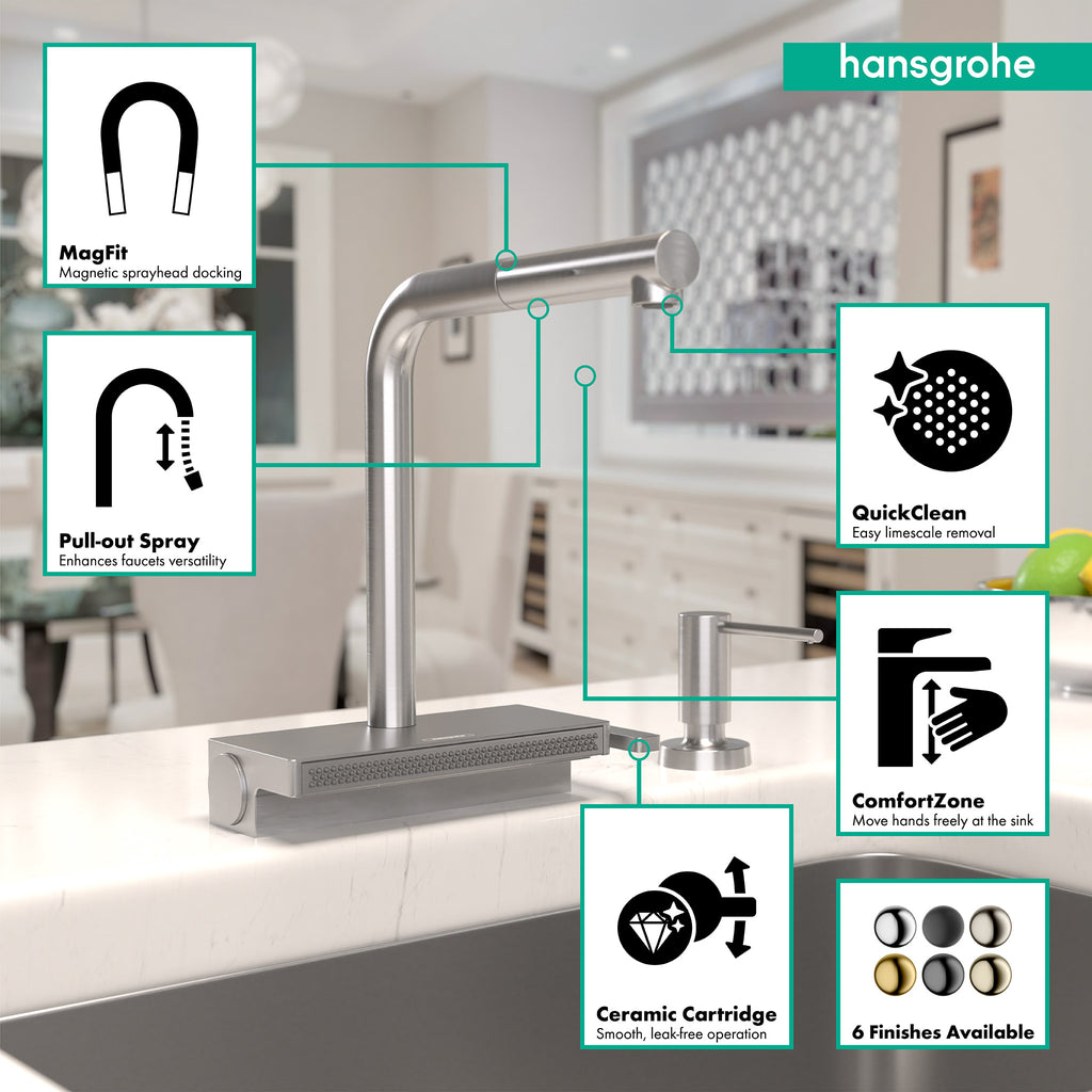 HANSGROHE 73830801 Aquno Select Kitchen Faucet, 2-Spray Pull-Out with sBox, 1.75 GPM - Stainless Steel Optic