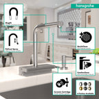 HANSGROHE 73830801 Aquno Select Kitchen Faucet, 2-Spray Pull-Out with sBox, 1.75 GPM - Stainless Steel Optic