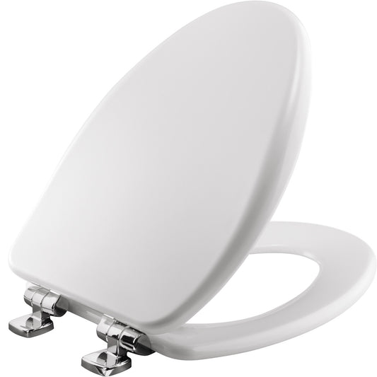 Bemis Alesio Elongated High Density Enameled Wood Toilet Seat in White with STA-TITE Seat Fastening System, Whisper•Close, Precision Seat Fit Adjustable Chrome Hinge and Super Grip Bumpers