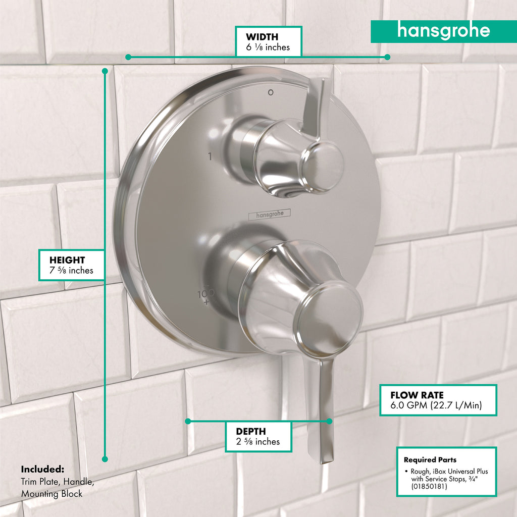 HANSGROHE 15752001 Ecostat Classic Thermostatic Trim with Volume Control, Round - Chrome