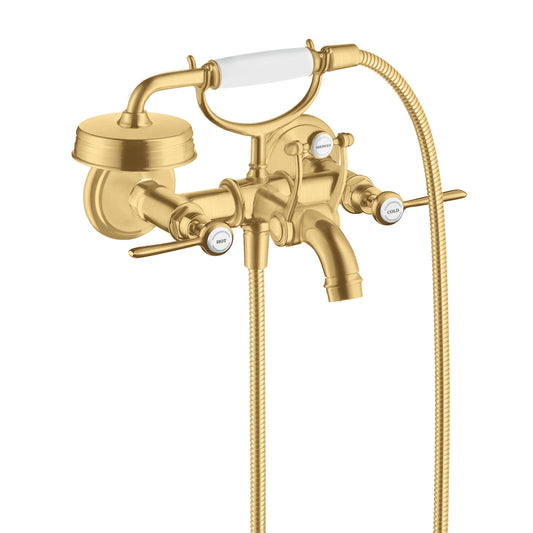 AXOR Montreux 2-Handle Wall-Mounted Tub Filler with Lever Handles and 1.8 GPM Handshower in Brushed Gold Optic