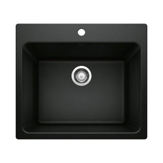 BLANCO 442924 Liven Liven SILGRANIT 25" Single Bowl Dual Mount Laundry Sink - Coal Black in Coal Black