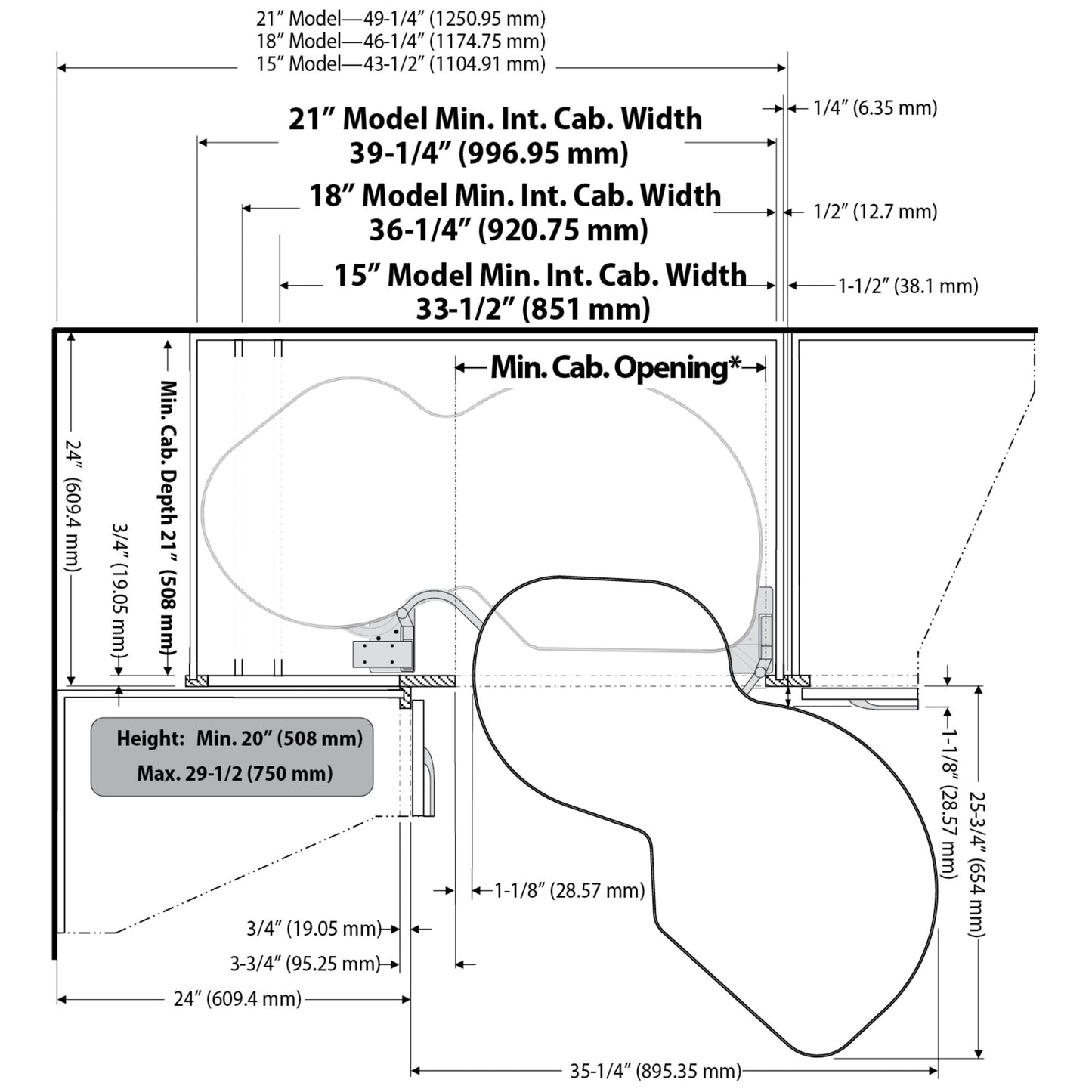 HARDWARE RESOURCES BCSO218GWH-RH 18" Grey and White Blind Corner Swingout for Openings on the Right of the Blind - Grey