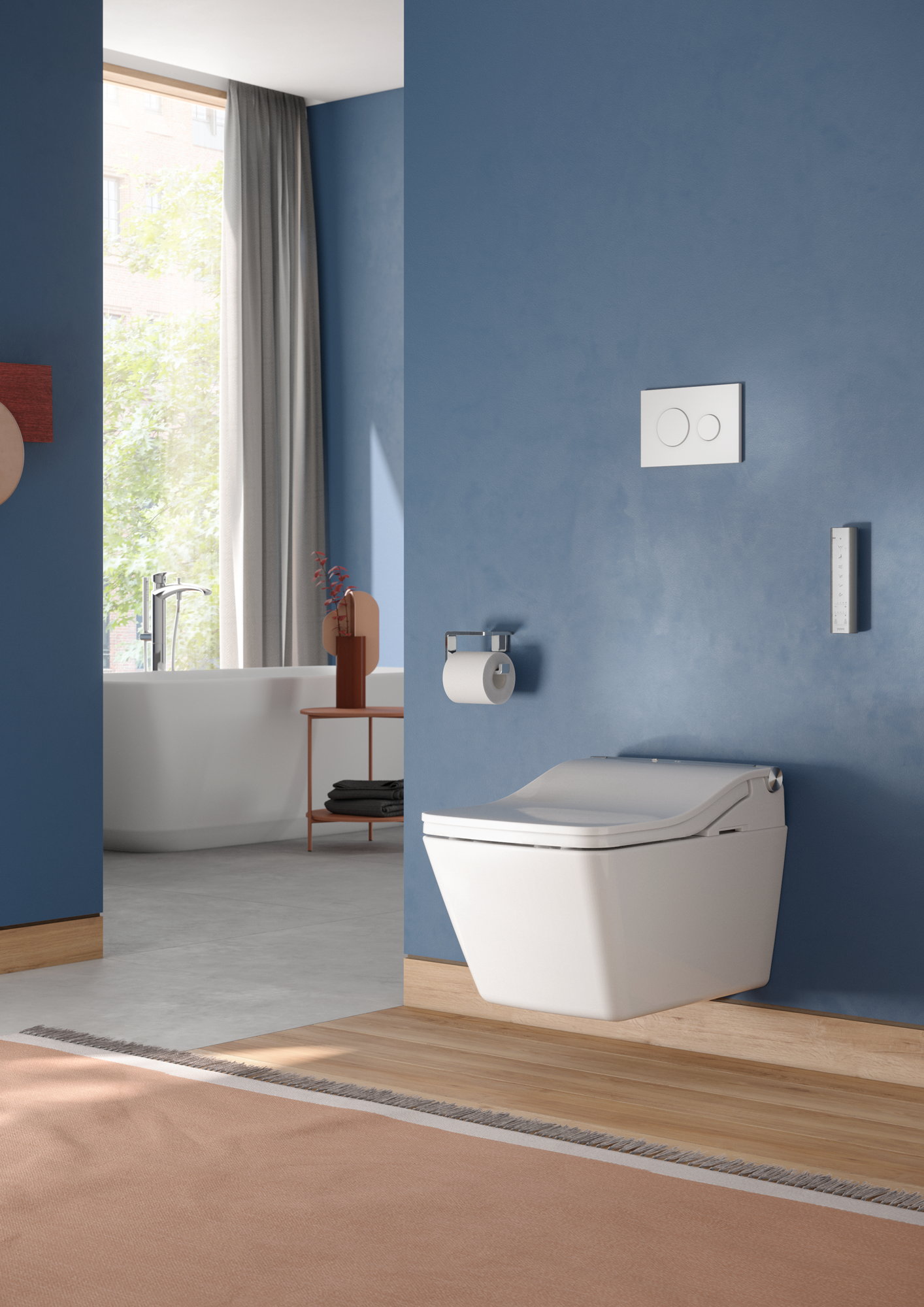 TOTO CWT4494549CMFGA#MS Washlet+ Sp Wall-Hung Square-Shape Toilet With Sw Bidet Seat And Duofit In-Wall 1.28 And 0.9 Gpf Dual-Flush Tank System - Cotton White