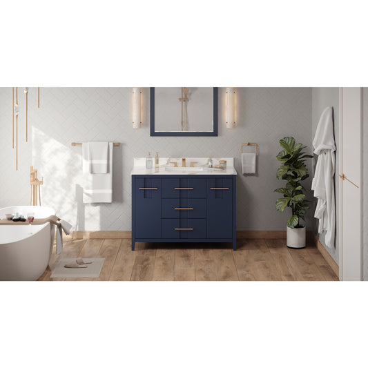 JEFFREY ALEXANDER VKITKAT48BLCQR 48" Hale Blue Katara Vanity, Calacatta Vienna Quartz Vanity Top, undermount rectangle bowl , Hale Blue