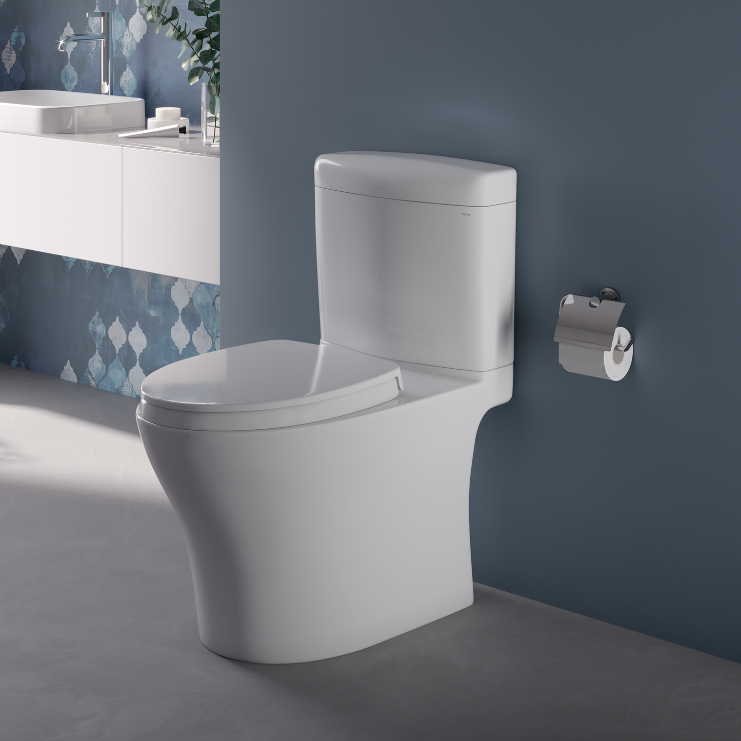 TOTO MS436124CEMFGN#01 Aquia IV Cube Two-Piece Elongated Dual Flush 1.28 and 0.9 GPF Universal Height Toilet with CEFIONTECT , Cotton White