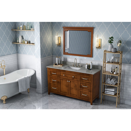 JEFFREY ALEXANDER VKITCHA60SCHSGR 60" Chocolate Chatham Vanity, Steel Grey Cultured Marble Vanity Top, undermount rectangle bowl , Chocolate