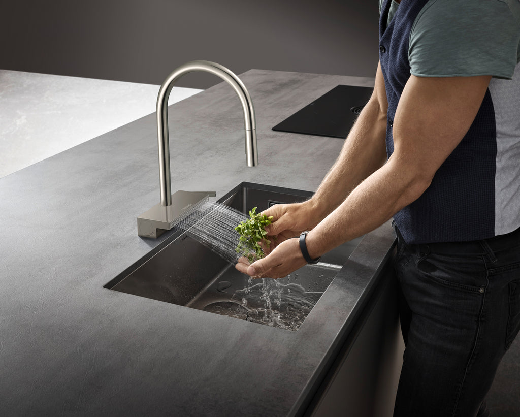 HANSGROHE 73831801 Aquno Select HighArc Kitchen Faucet, 3-Spray Pull-Down with sBox, 1.75 GPM - Stainless Steel Optic