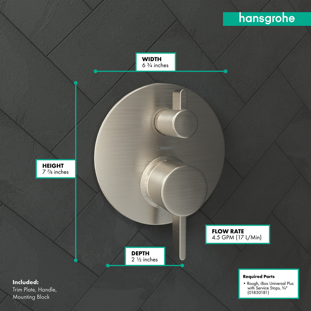 HANSGROHE 04447820 Ecostat Pressure Balance Trim S with Diverter - Brushed Nickel