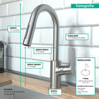 HANSGROHE 04506801 Focus Prep Kitchen Faucet, 2-Spray Pull-Down, 1.75 GPM - Stainless Steel Optic