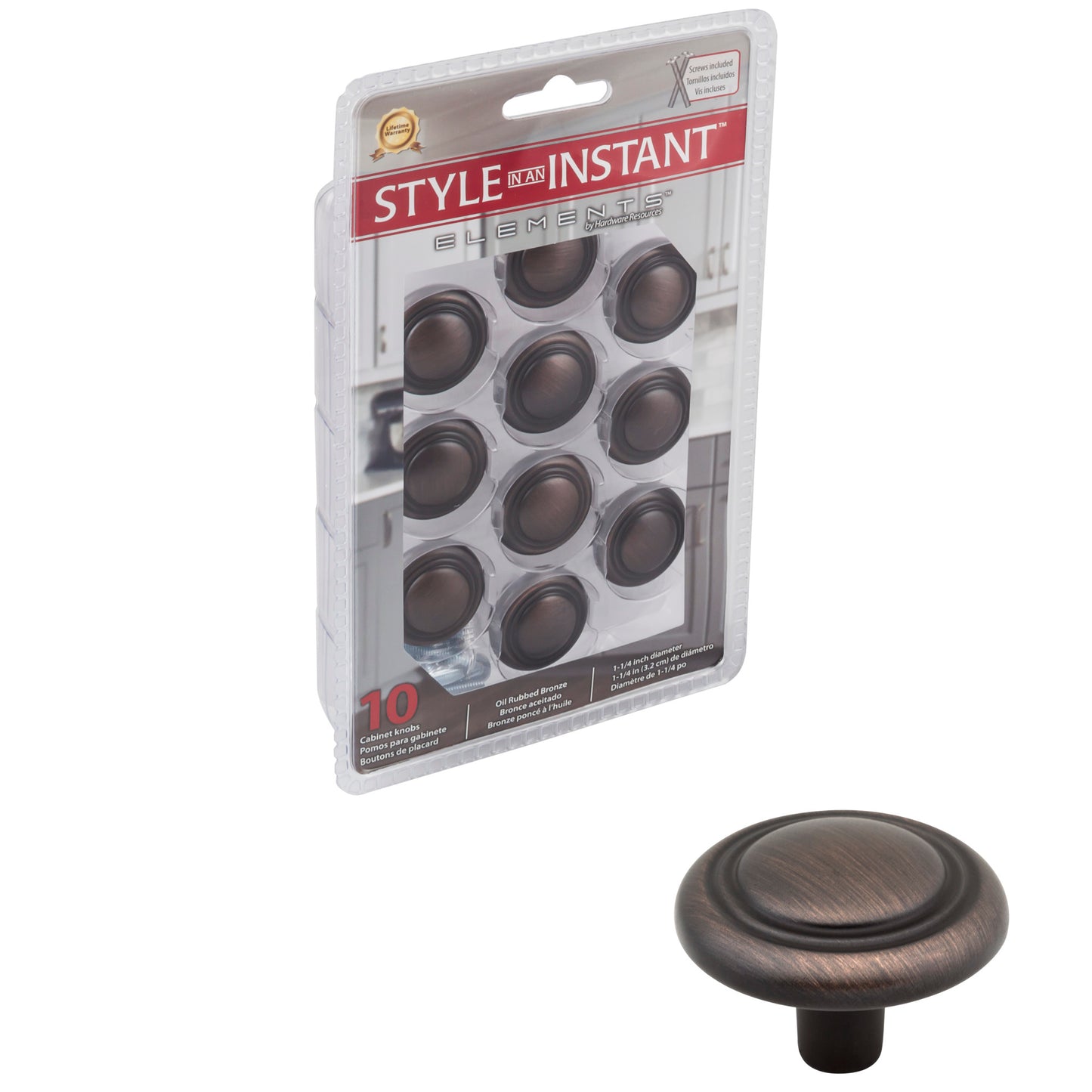 ELEMENTS 202DBAC-R Retail Pack Hardware 1-1/4" Diameter Mushroom Knob , Brushed Oil Rubbed Bronze