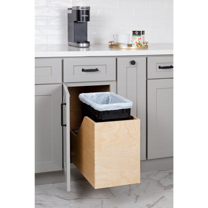 HARDWARE RESOURCES CAN-WBMS35B Single 35 Quart Wood Bottom-Mount Soft-close Trashcan Rollout for Hinged Doors, Includes One Black Can - Black