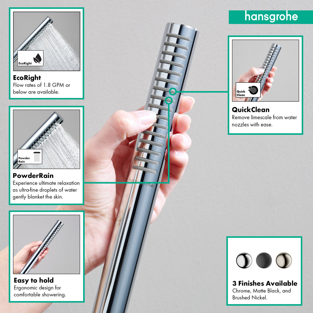 HANSGROHE 24125001 Pulsify S Baton Handshower 100 1-Jet, 2.5 GPM - Chrome