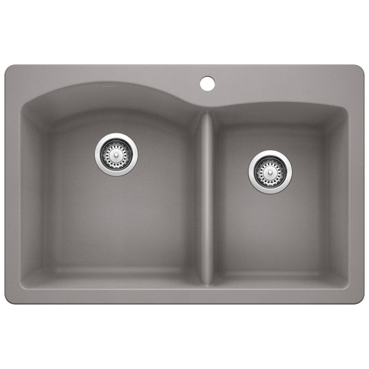 BLANCO 440214 Diamond Diamond SILGRANIT 33" 60/40 Double Bowl Dual Mount Kitchen Sink - Metallic Gray in Metallic Gray