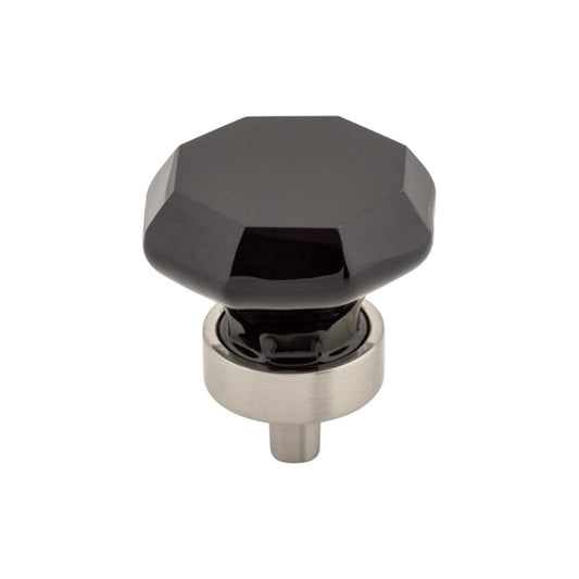 TOP KNOBS TK137BSN Black Octagon Crystal 1 3/8" Diameter Round Knob - Brushed Satin Nickel