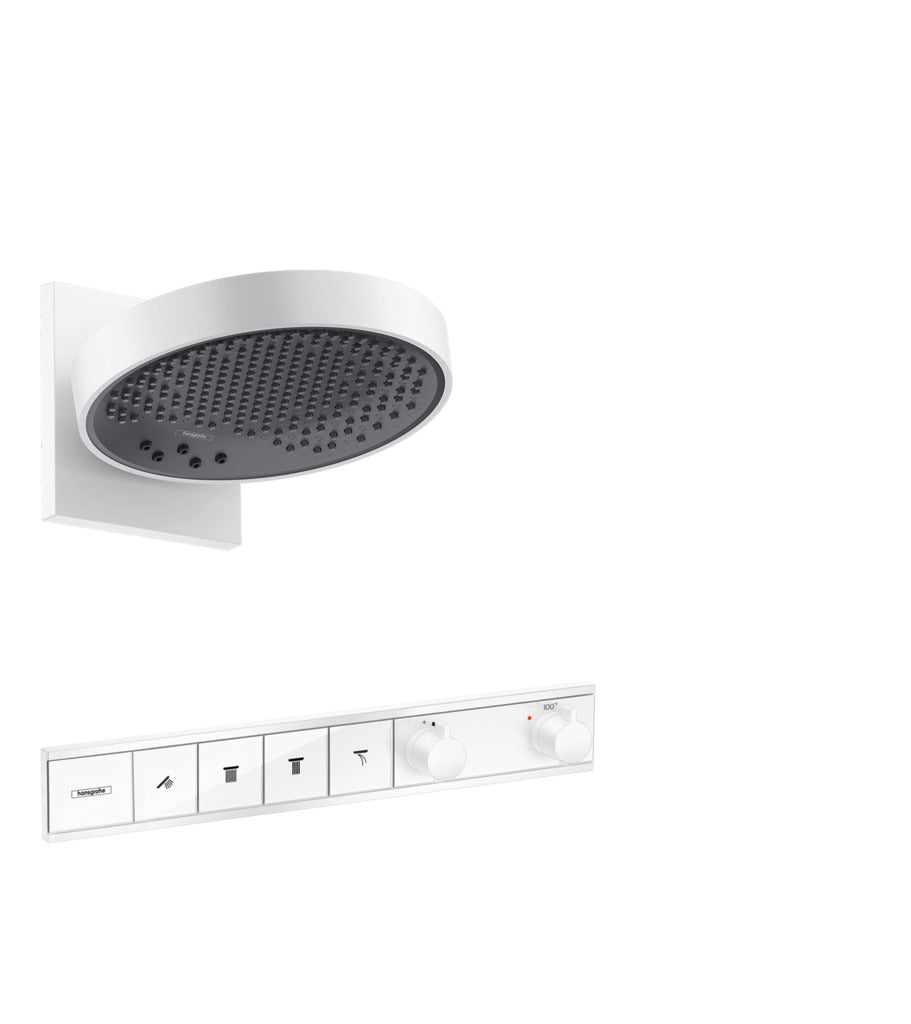 HANSGROHE 04864700 Rainfinity Showerhead 250 3-Jet, 1.75 GPM with RainSelect Thermostatic Trim for 4 Functions - Matte White