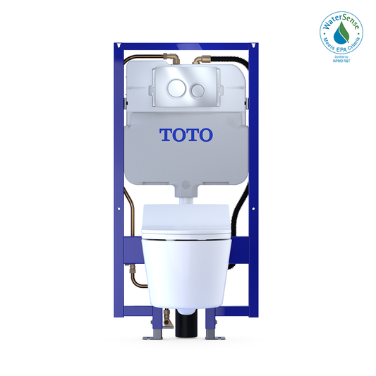 TOTO CWT4474047CMFG#MS Washlet+ Rp Wall-Hung D-Shape Toilet With Rx Bidet Seat And Duofit In-Wall 1.28 And 0.9 Gpf Dual-Flush Tank System - Matte Silver