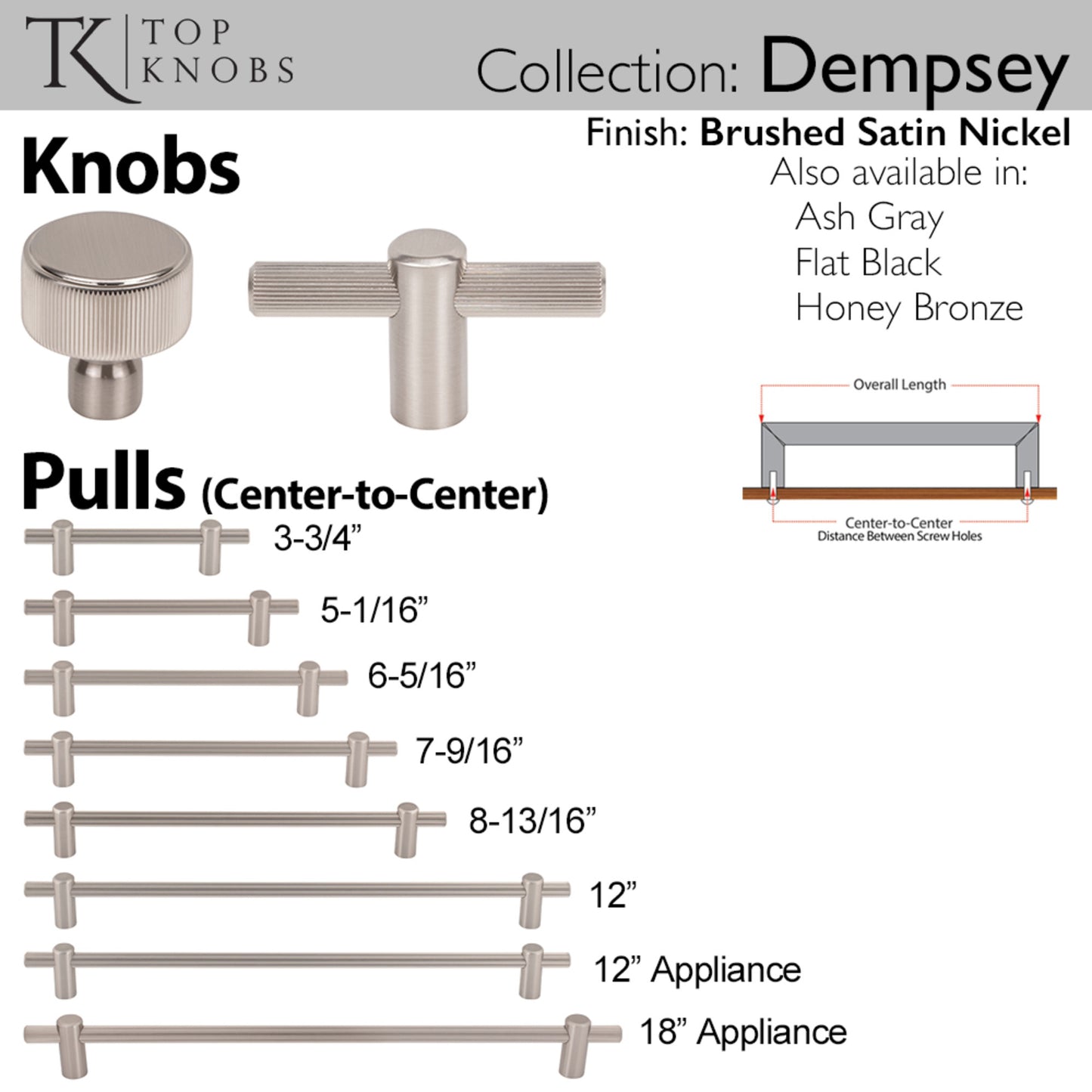 TOP KNOBS TK3255BSN Dempsey 7 9/16" Center to Center Bar Pull - Brushed Satin Nickel