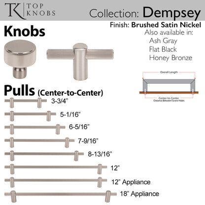 TOP KNOBS TK3251BSN Dempsey 2 1/2" Length Bar Knob - Brushed Satin Nickel